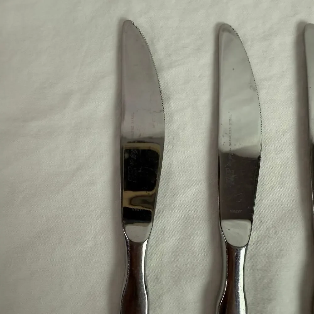 Ekco Eterna La Joya VTG Set 4 Butter Knives Stainless Steel Faux Wood Flatware